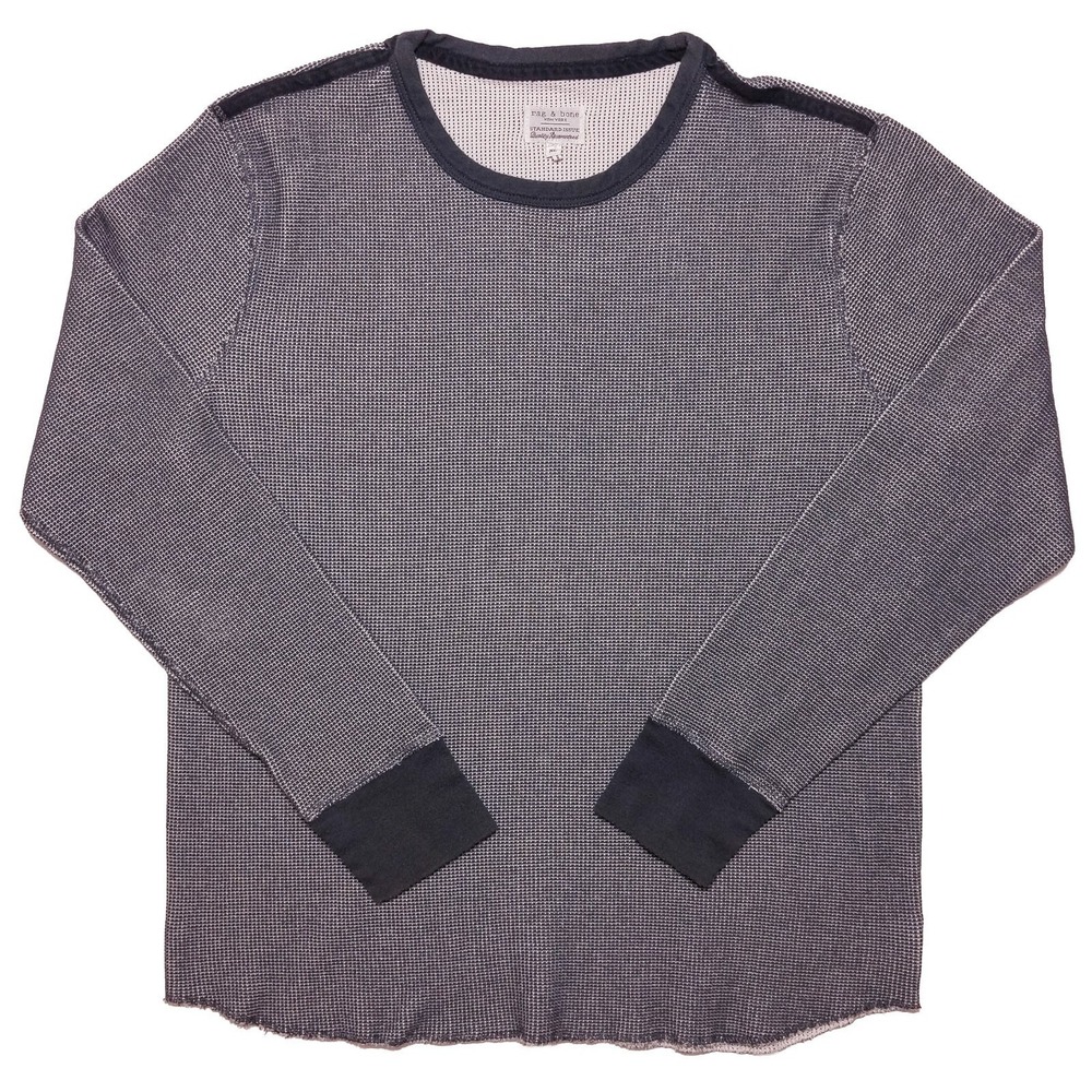 RAG & BONE Men's Long Sleeve Thermal Waffle Knit Shirt Blue XL